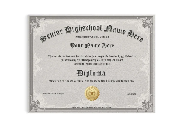 fake high school diploma with shiny seal