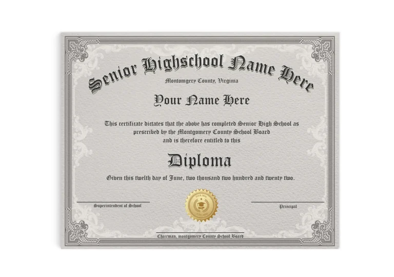 fake high school diploma with shiny seal