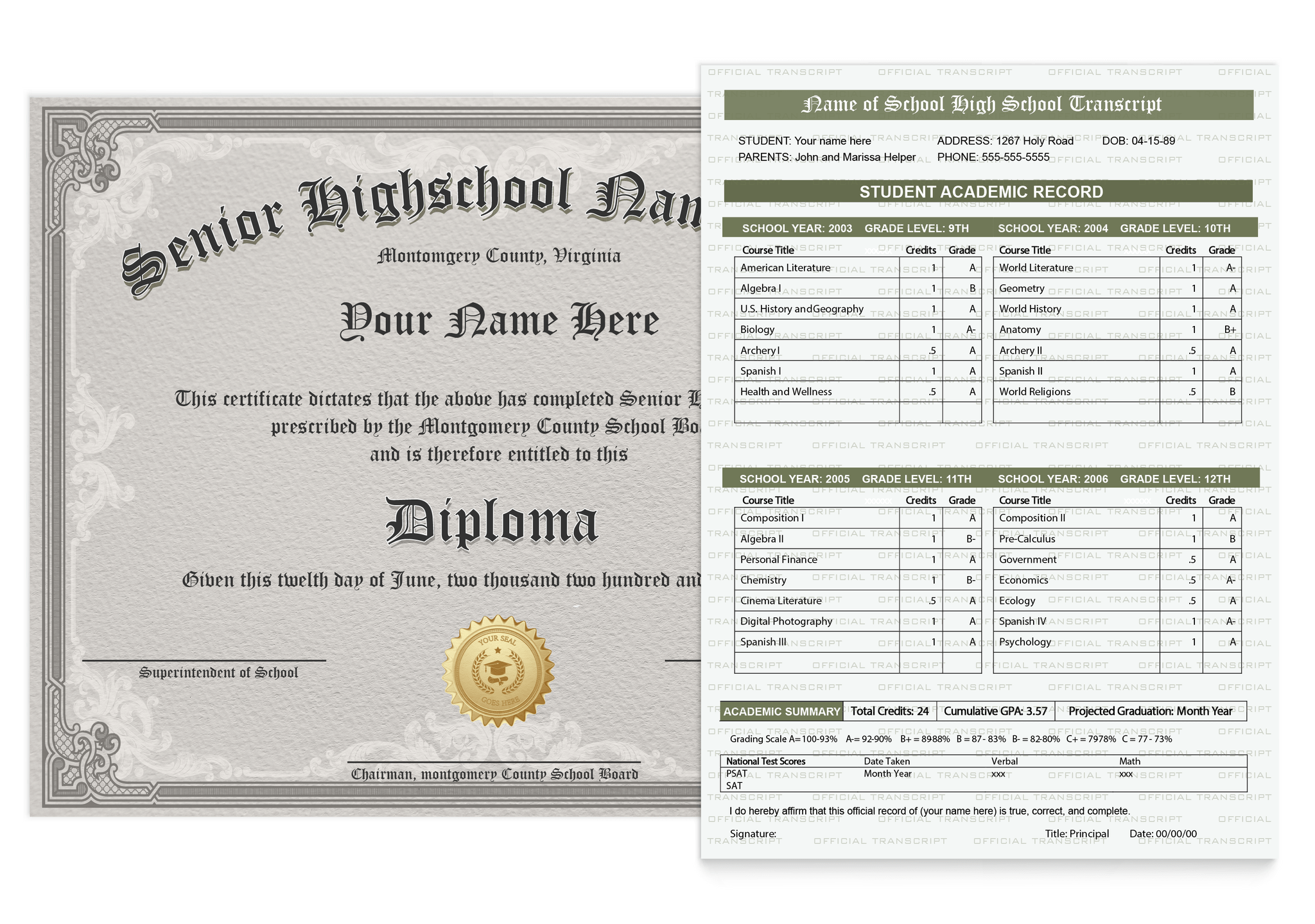 High School Diplomas Transcripts DiplomaPrints