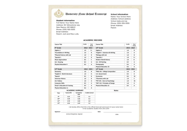 Get Custom Made College & University Transcripts