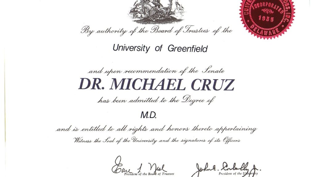sample of a college diploma with a shiny gold red seal