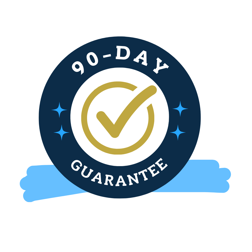 round logo with text saying 90 day guarantee