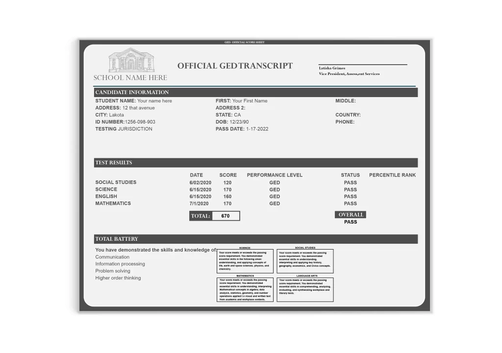 custom ged transcript