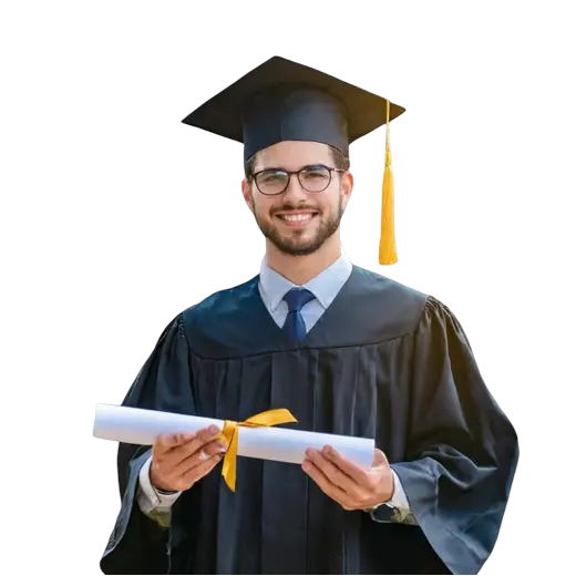 a graduate student holding a custom diploma