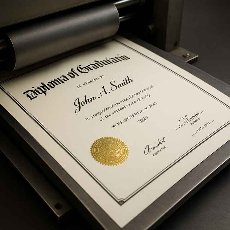 a diploma printing on a printer