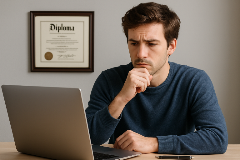 a guy wondering if it legal to buy a fake diploma online